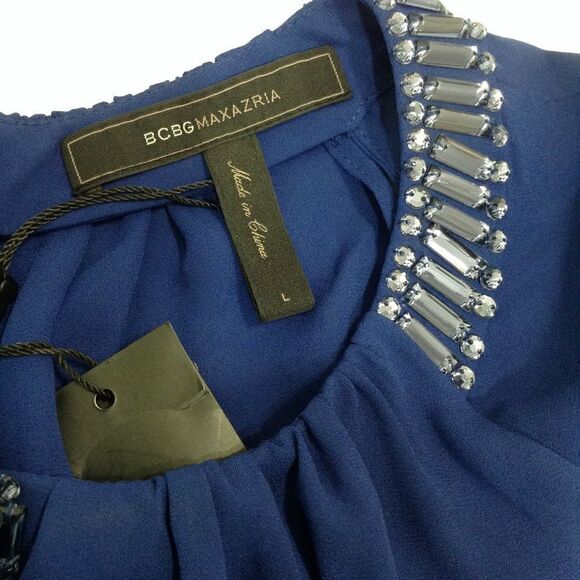 BCBGMAXAZRIA Kaelyn Satin Jewel Neckline Blouse New Size Large - Picture 6 of 6